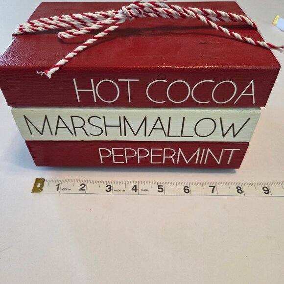 Rustic Holiday Wooden Block Décor – Hot Cocoa, Marshmallow, Peppermint – Handpai - Picture 7 of 9